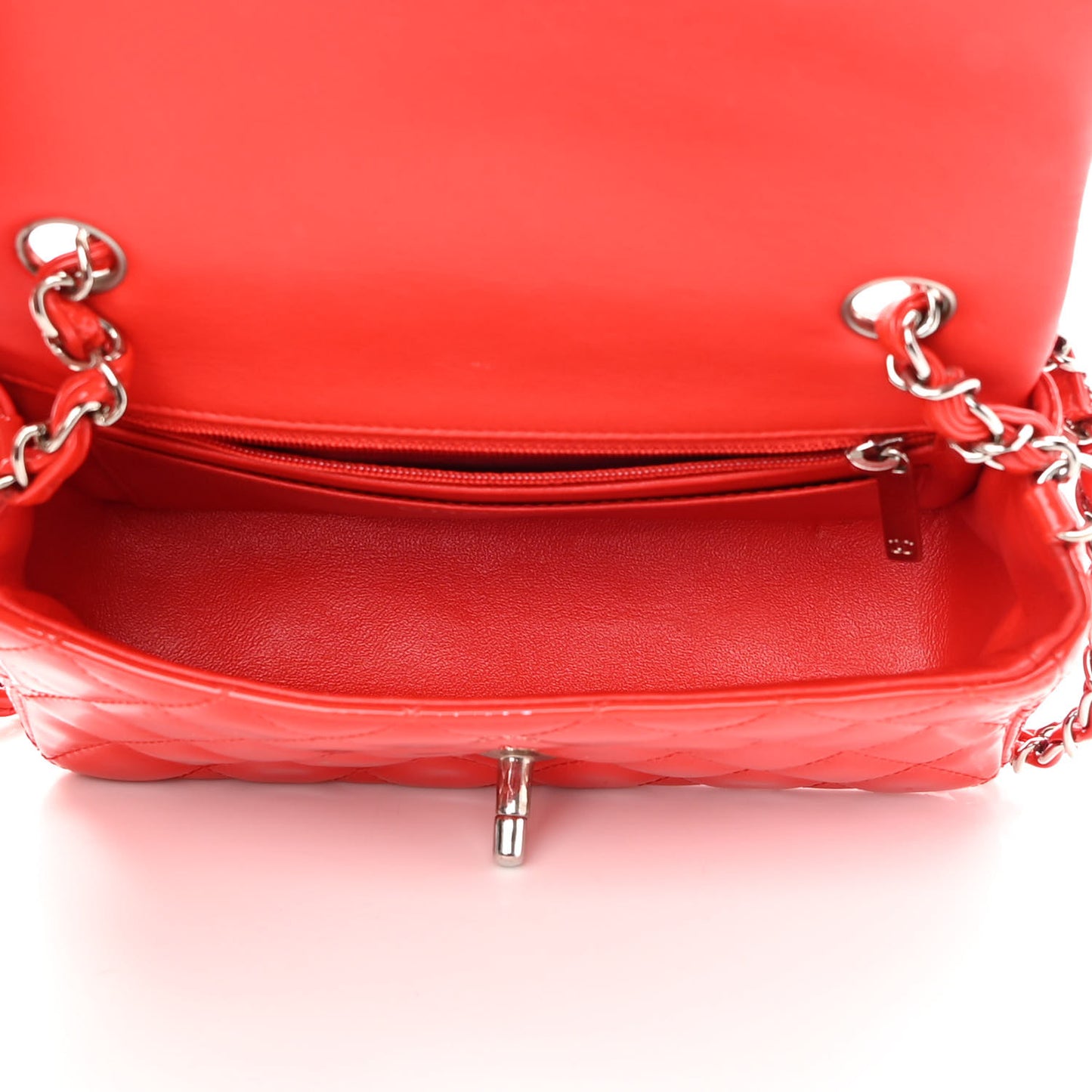 Patent Calfskin Quilted Mini Rectangular Flap Red