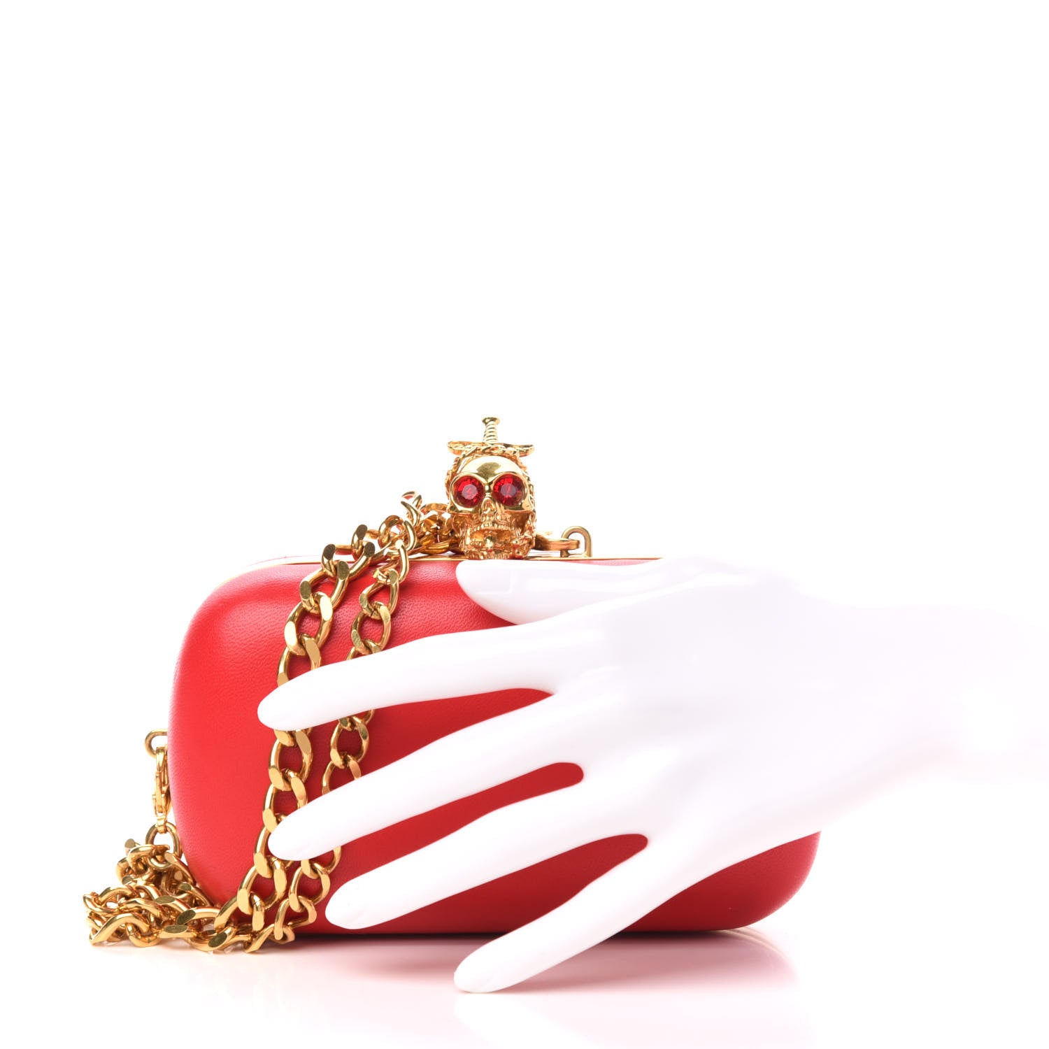 Alexander McQueen Calfskin Dagger Skull Box Clutch Red 2 of 11
