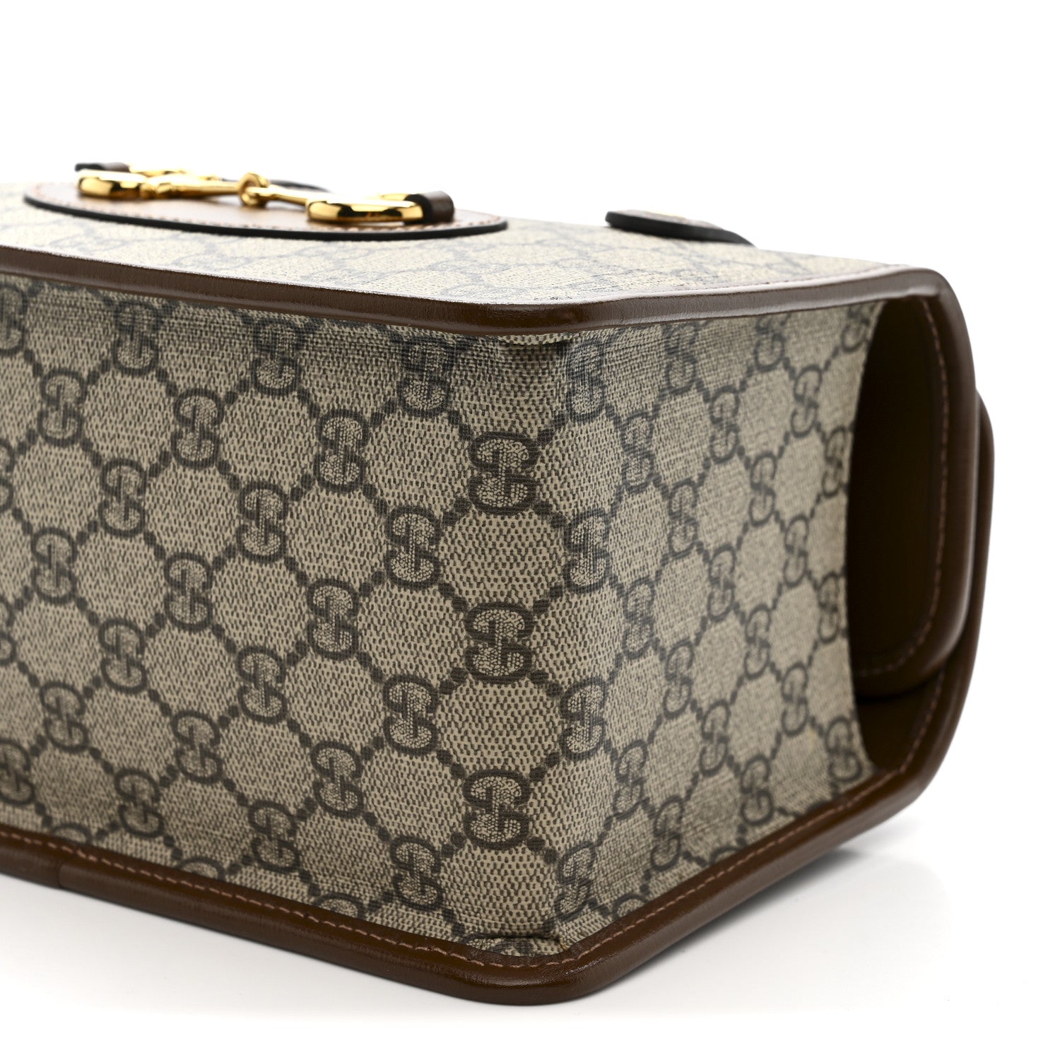Gucci GG Supreme Monogram Azalea Calfskin Mini Horsebit 1955 Foldover Top Handle Bag Beige Ebony Brown Sugar 10 of 10
