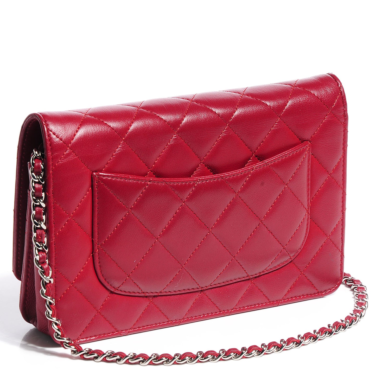 Lambskin Quilted Wallet On Chain WOC Red