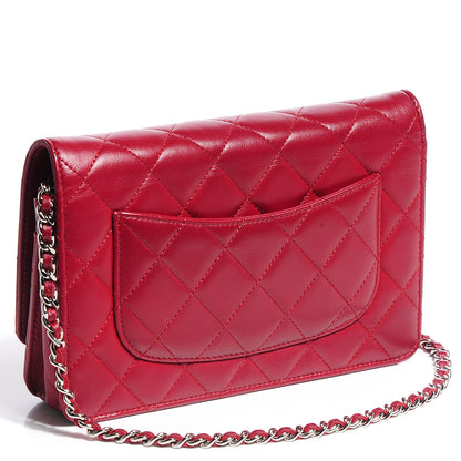 Chanel Lambskin Quilted Wallet On Chain WOC Red 3 of 9