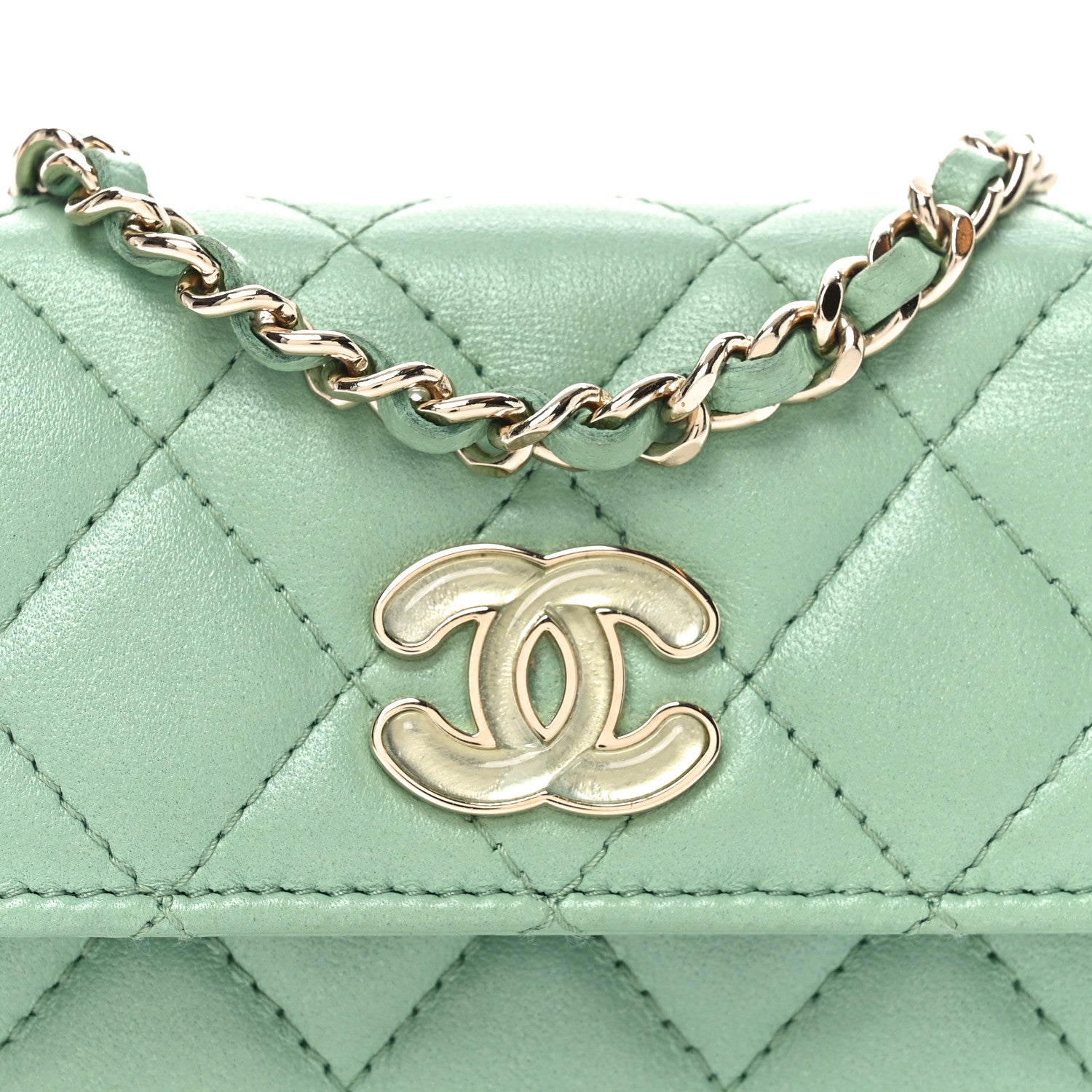Chanel Lambskin Resin Quilted Mini Heart Flap Light Green 9 of 11