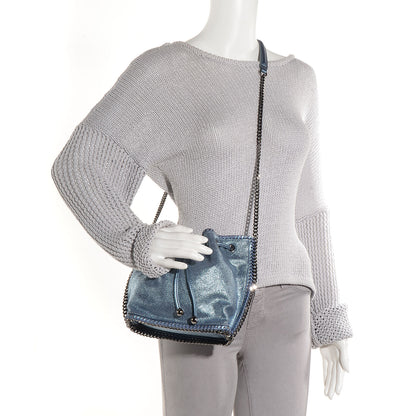 Stella McCartney Raffia Woven Mini Bucket Falabella Bag Metallic Blue 2 of 7