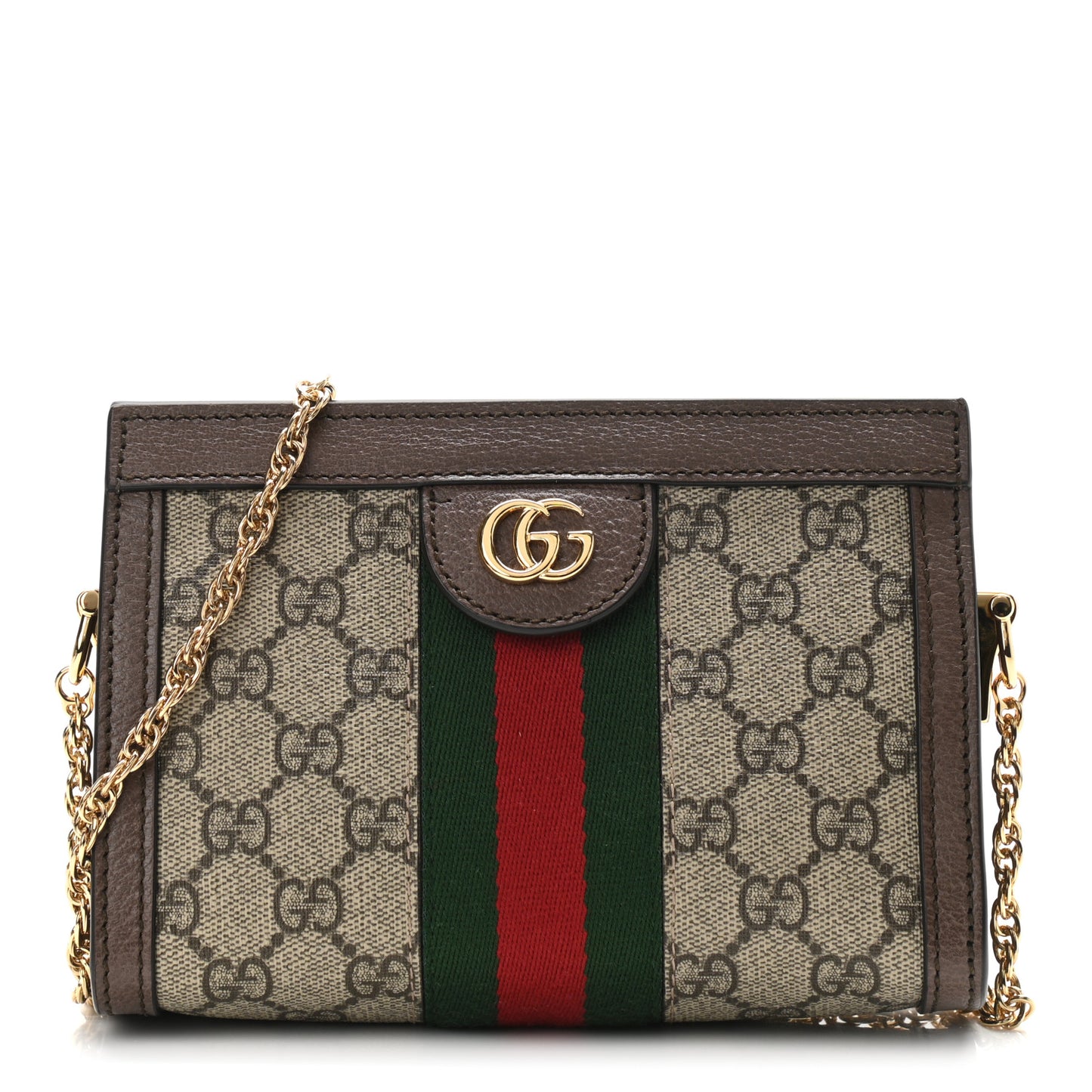 GG Supreme Monogram Textured Dollar Calfskin Web Mini Ophidia Chain Shoulder Bag Beige Ebony New Acero