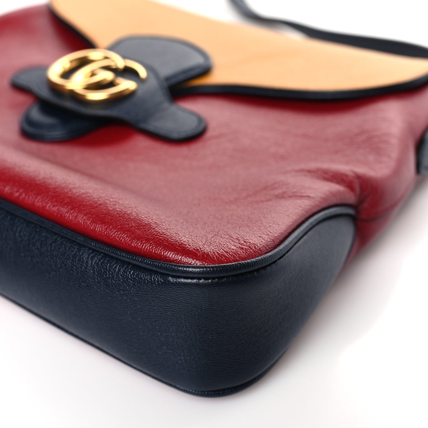 New Sakai Calfskin Lux Tri-Color Medium Dahlia Messenger Shoulder Bag New Cherry Red Sun Oil Blue