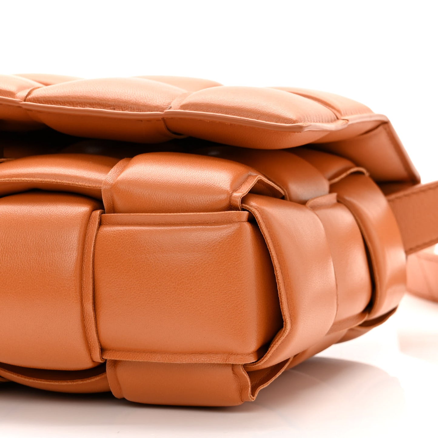 Nappa Maxi Intreccio Padded Cassette Crossbody Bag Caramel