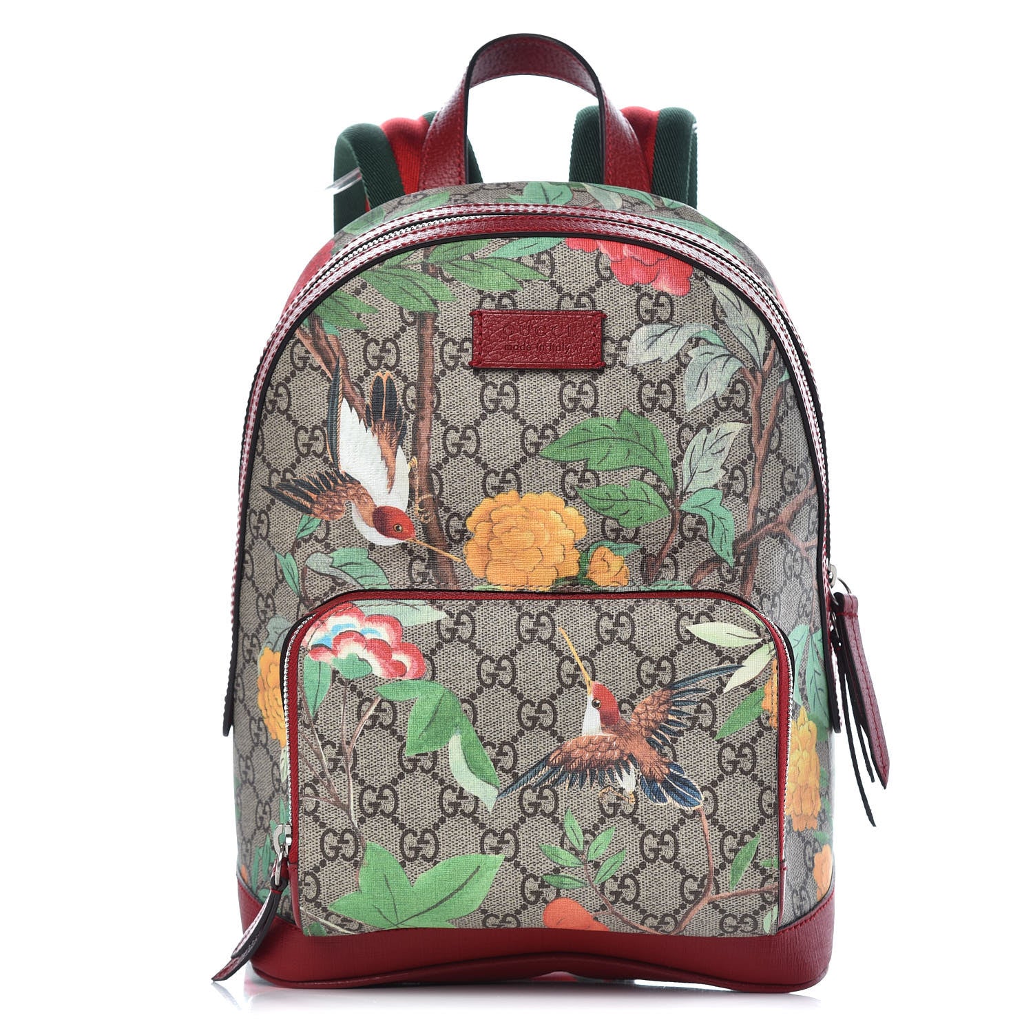 Gucci GG Supreme Monogram Tian Web Small Day Backpack Beige Multicolor Red 1 of 17