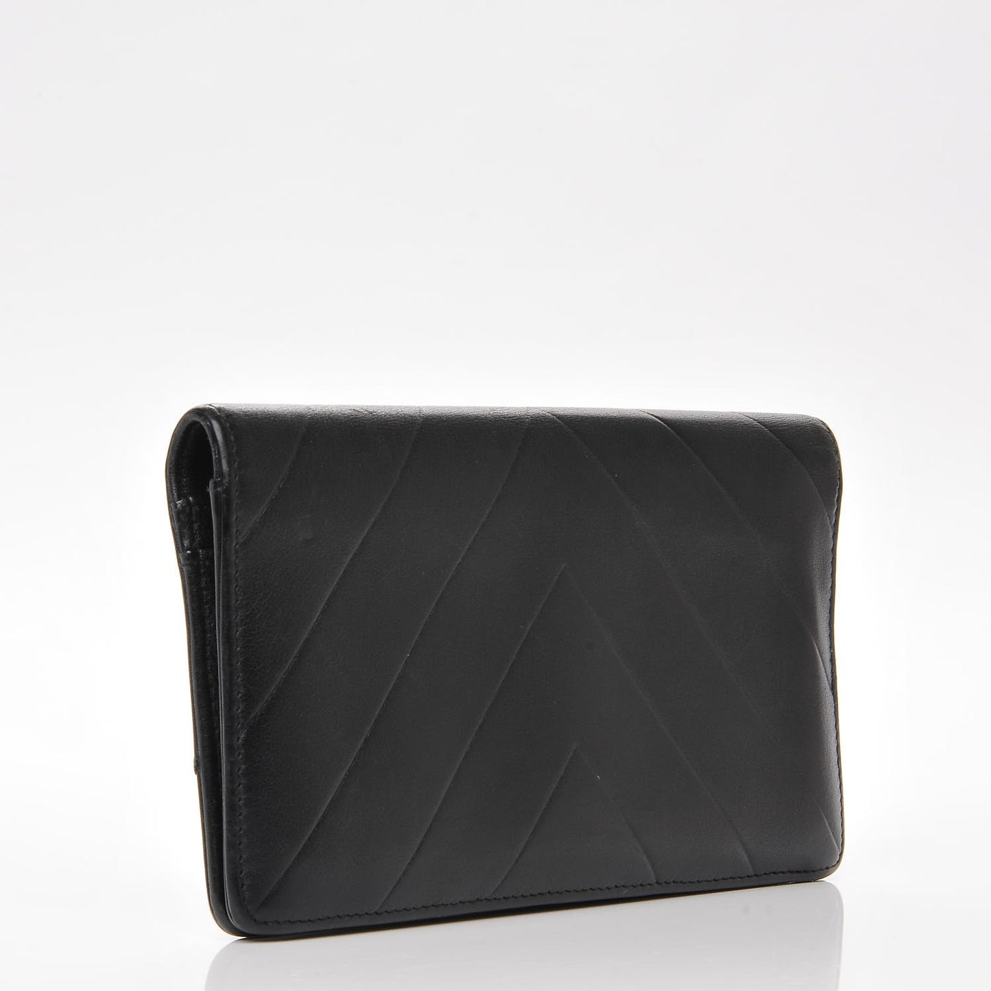 Calfskin Chevron CC All Day Long Yen Wallet Black