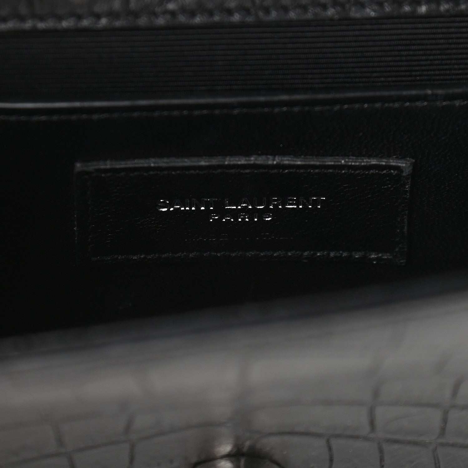 Saint Laurent Calfskin Crocodile Embossed Small Classic Monogram Kate Tassel Satchel Black 6 of 8