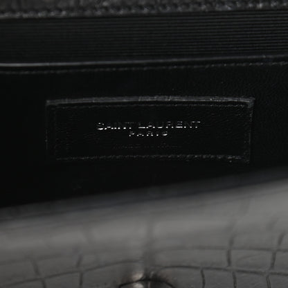 Saint Laurent Calfskin Crocodile Embossed Small Classic Monogram Kate Tassel Satchel Black 6 of 8