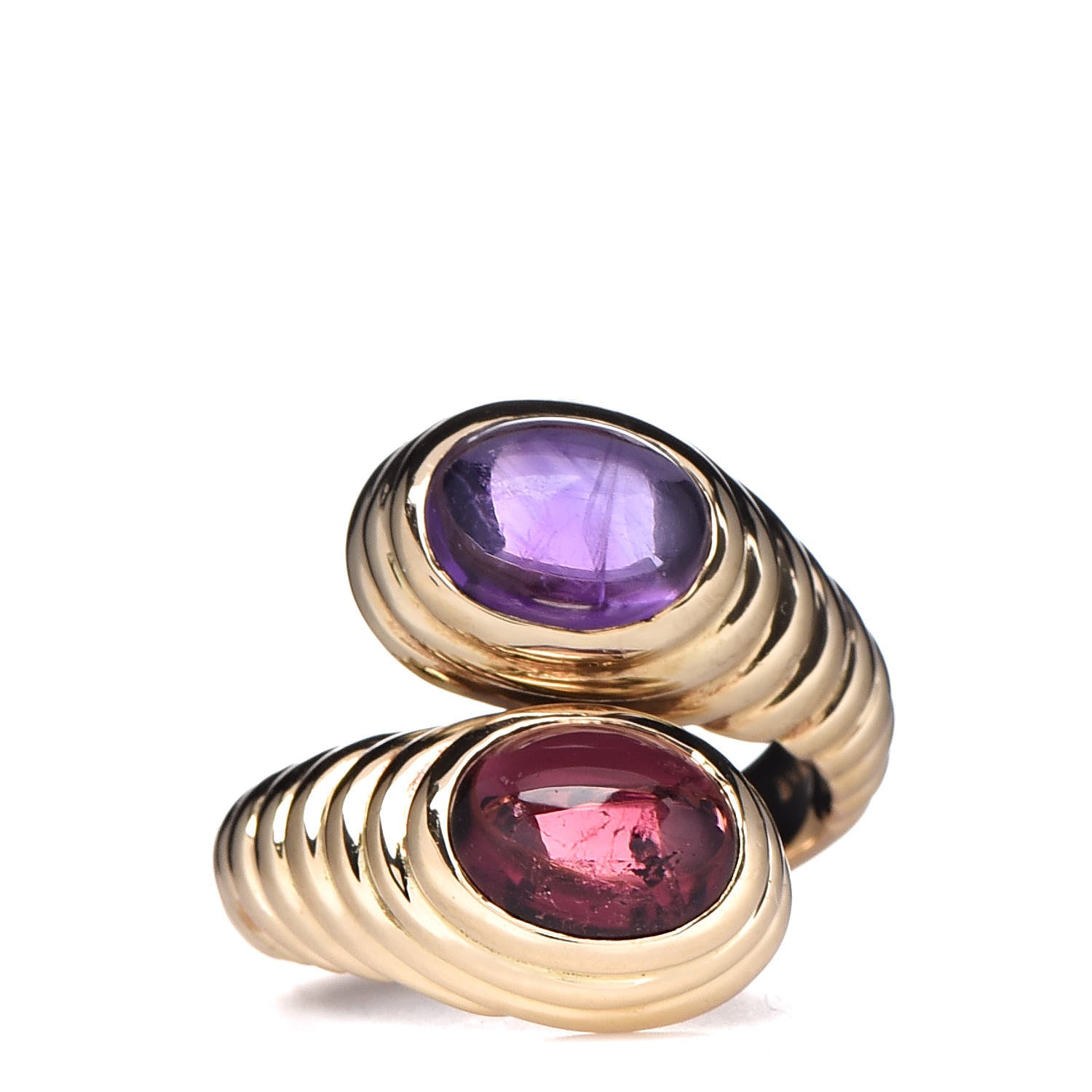 Bulgari 18K Yellow Gold Amethyst Pink Tourmaline Bypass Ring 51 5.75 2 of 12