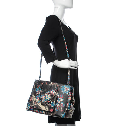 Prada Saffiano Floral Print Galleria Front Pocket Tote Black Multicolor 2 of 11