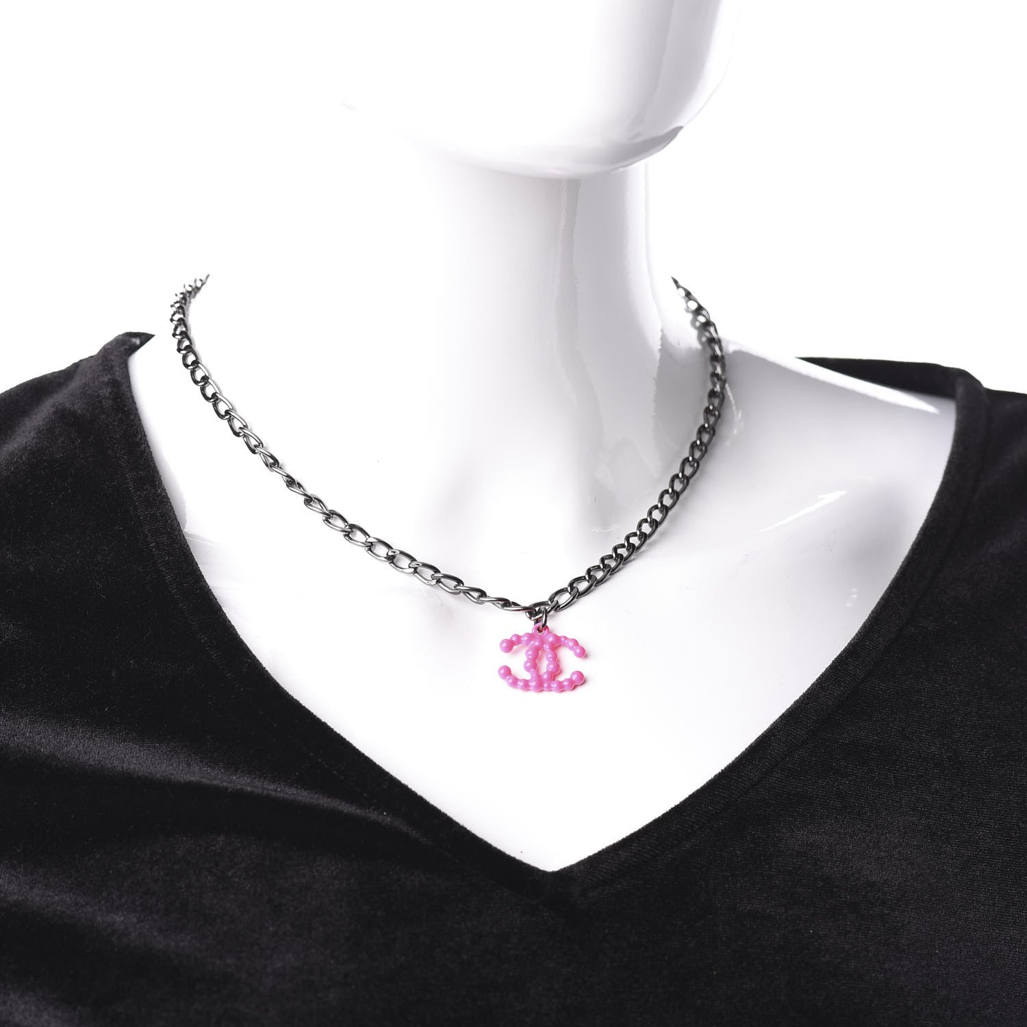 Chanel Ruthenium Enamel Coated CC Necklace Pink 3 of 3