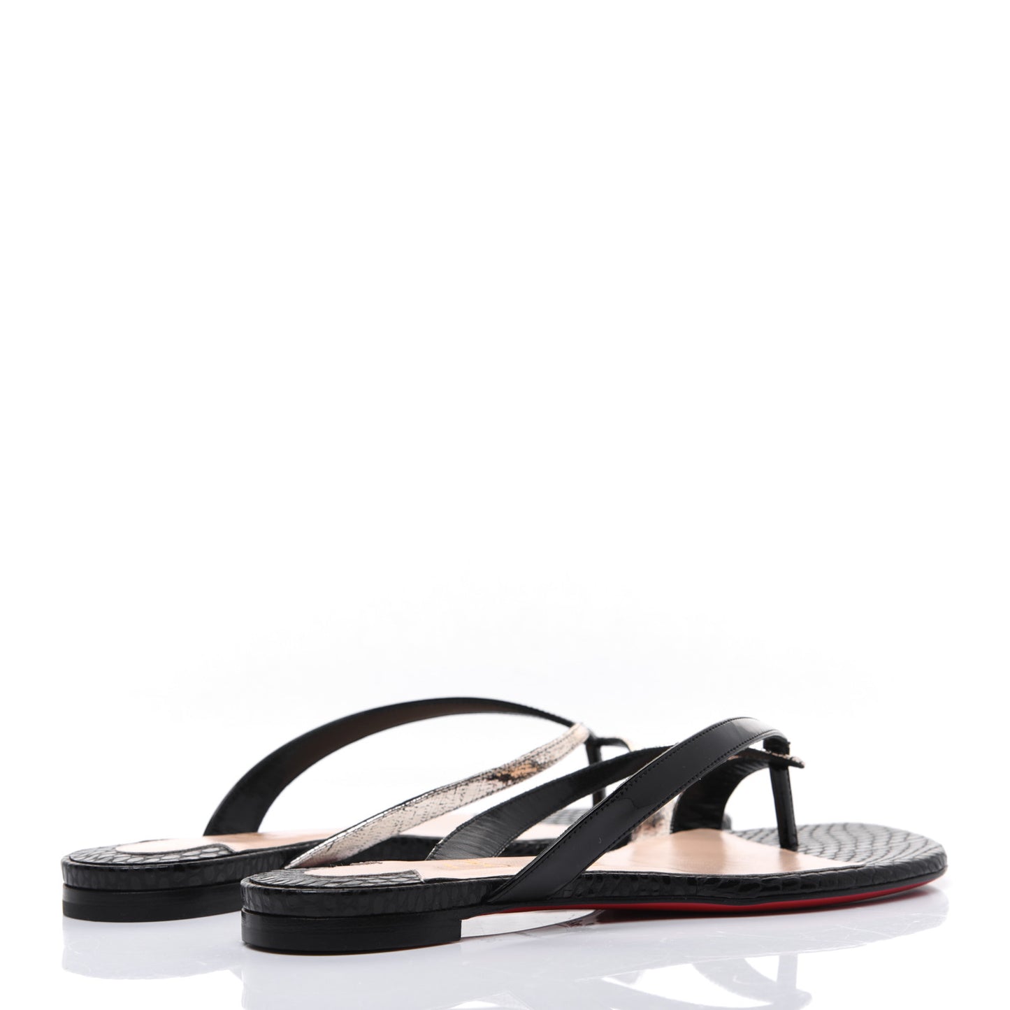Patent Lame Cabaret Minimeyer Flat Sandals 36 Black Platine
