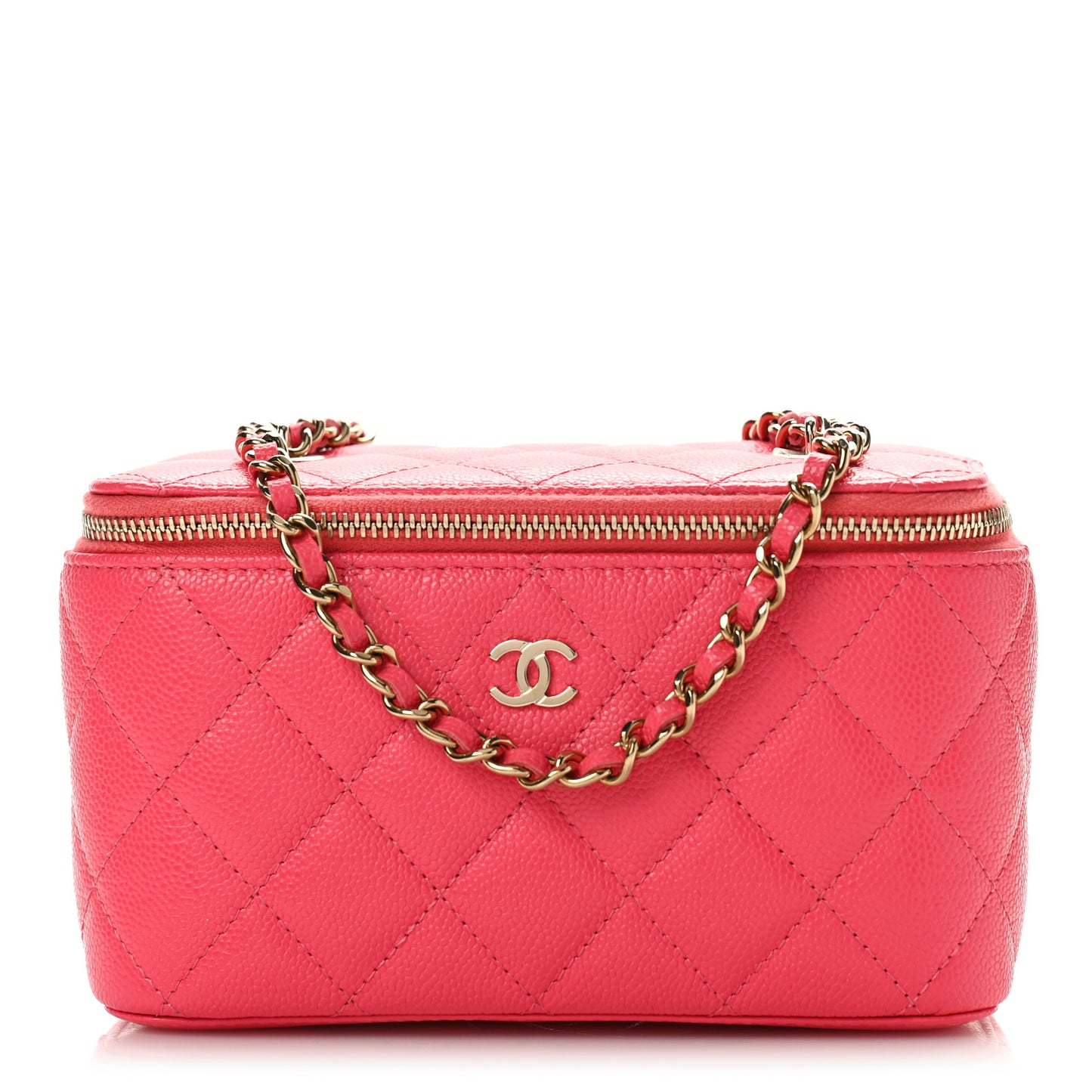 Caviar Quilted Small Vanity Case With Chain Pink