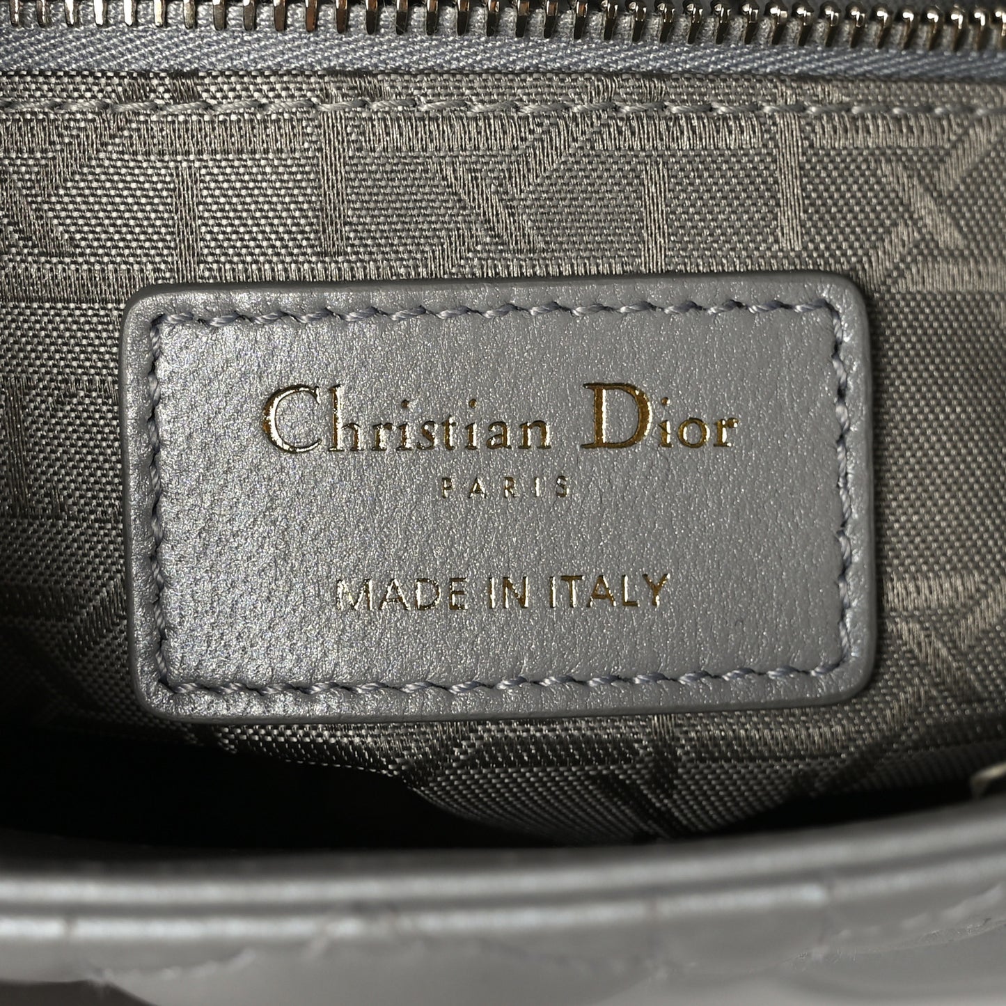 Metallic Lambskin Cannage Mini Lady Dior Grey