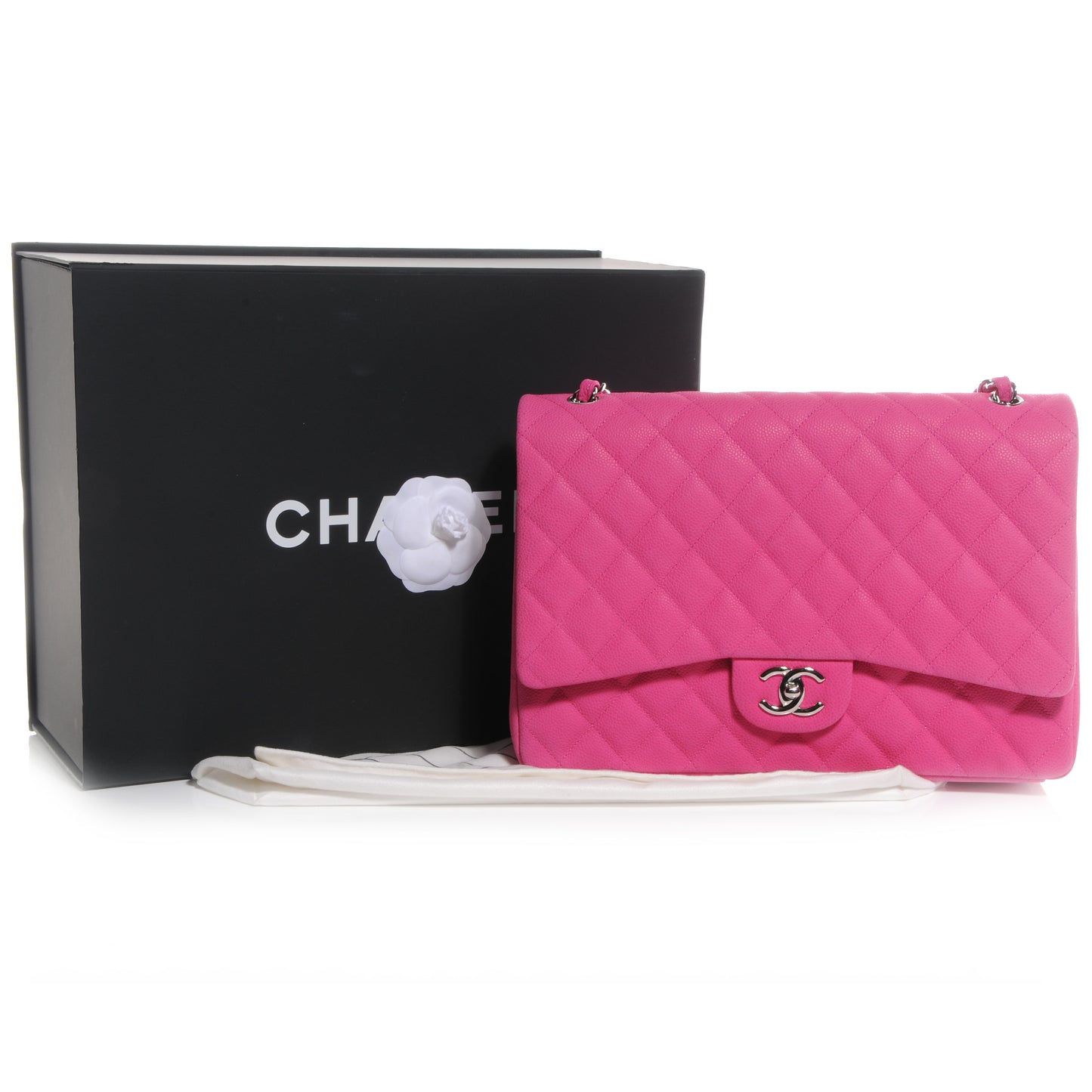Iridescent Caviar Maxi Double Flap Hot Pink