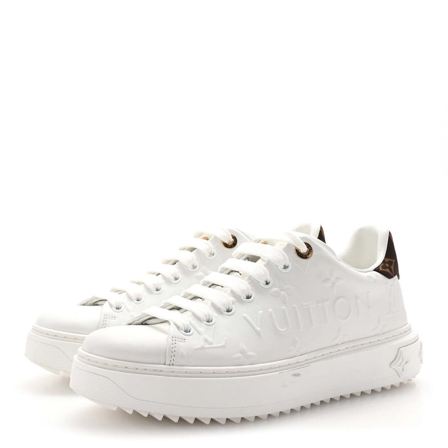 Lambskin Embossed Monogram Time Out Sneakers 38 White