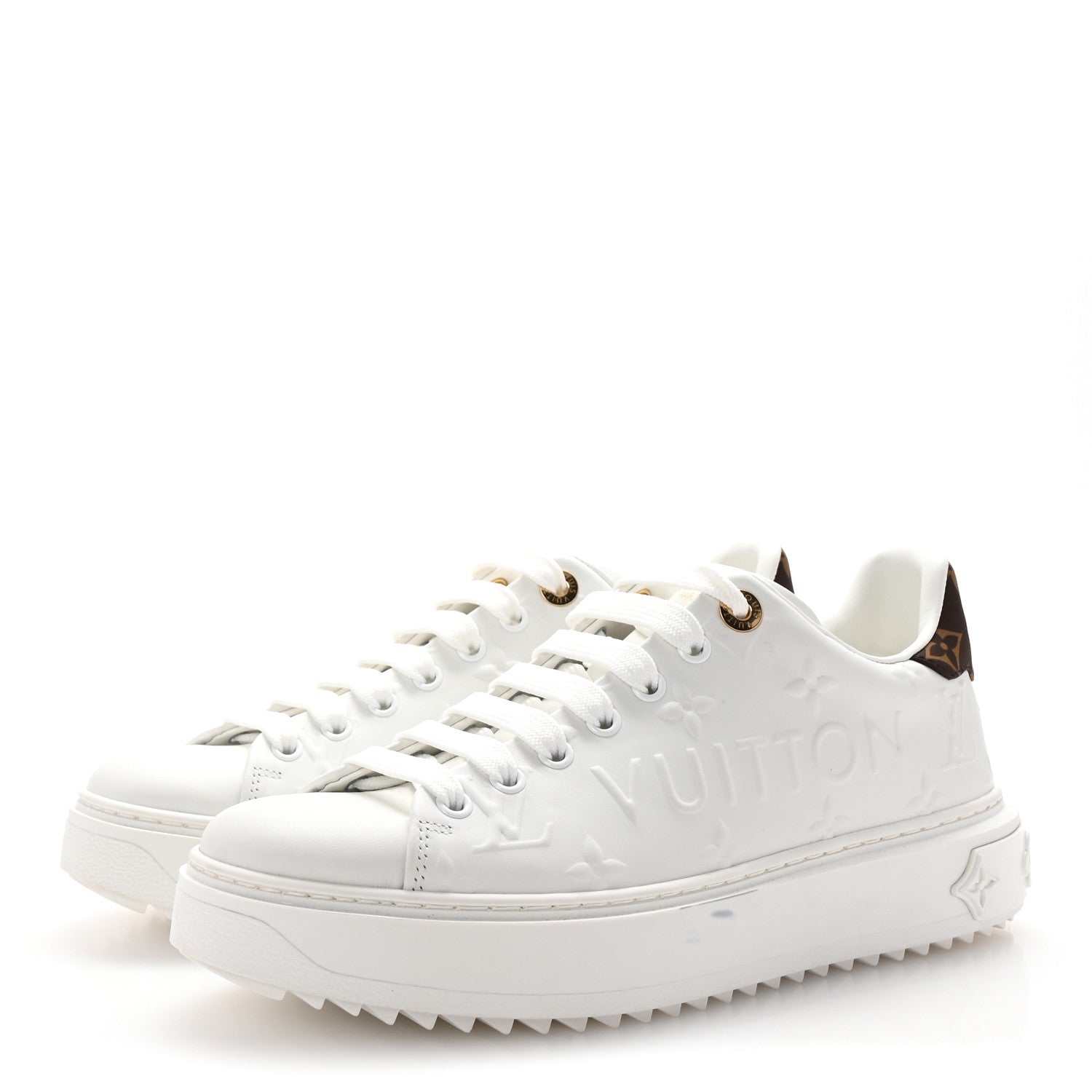 Louis Vuitton Lambskin Embossed Monogram Time Out Sneakers 38 White 4 of 9