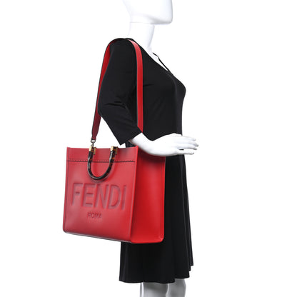 Fendi Vitello King Plexiglass Logo Embossed Medium Fendi Sunshine Shopper Tote Fuoco 2 of 8