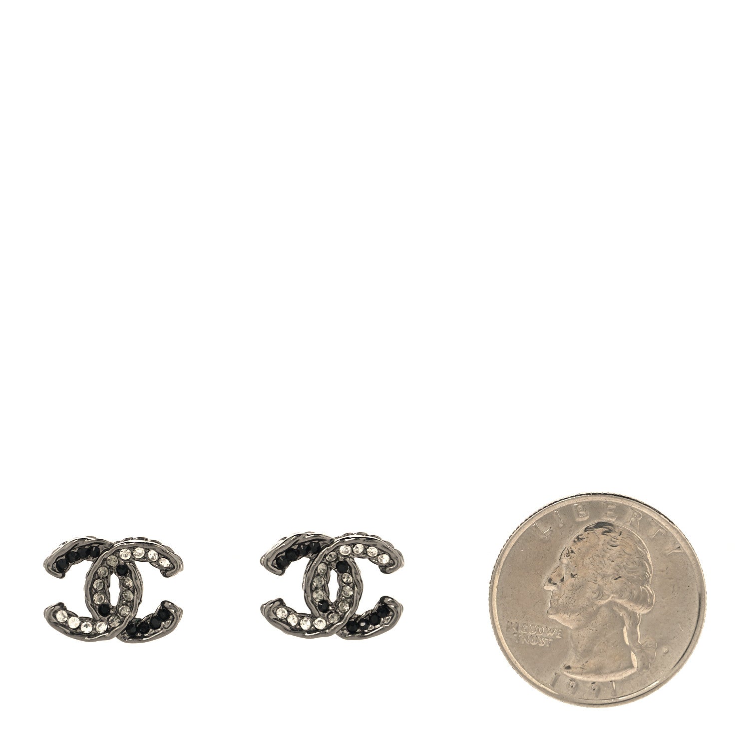 Chanel Ruthenium Crystal CC Earrings Black 2 of 4