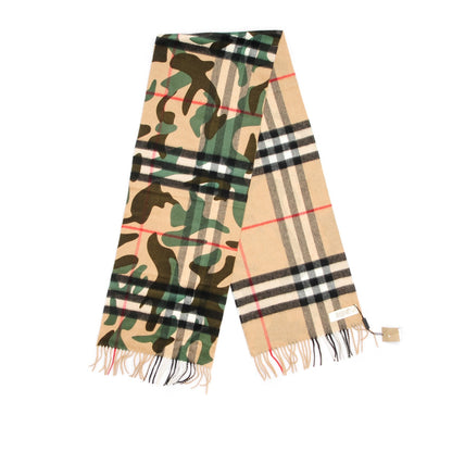 Burberry Cashmere Camoflauge Print Giant Check Fringe Scarf Pine Green 3 of 5