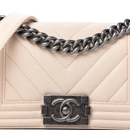 Chanel Caviar Chevron Quilted Small Boy Flap Light Beige 10 of 11