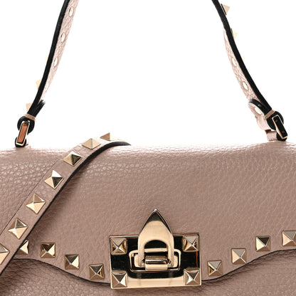 Valentino Garavani Pebbled Calfskin Medium Rockstud Top Handle Shoulder Bag Poudre 7 of 9
