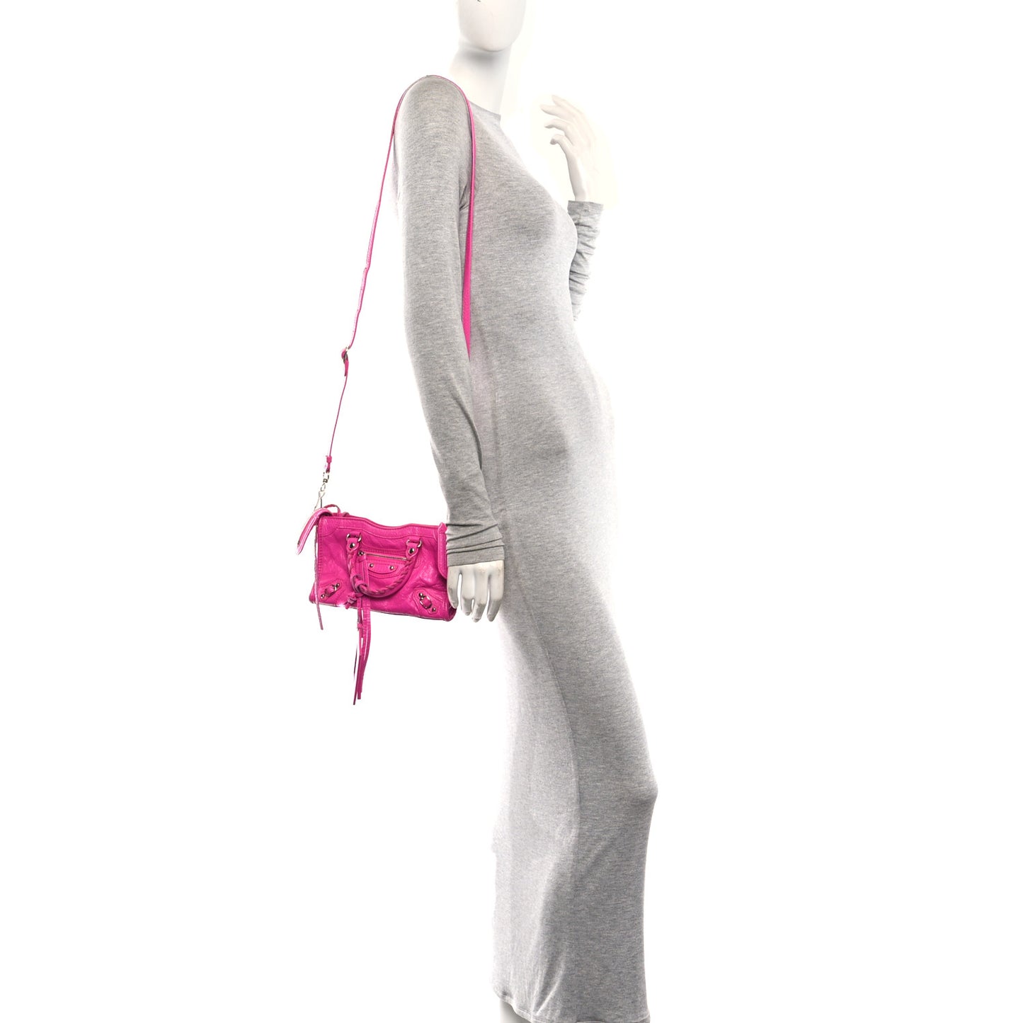 Agneau Classic Silver Hardware Nano City Fuchsia