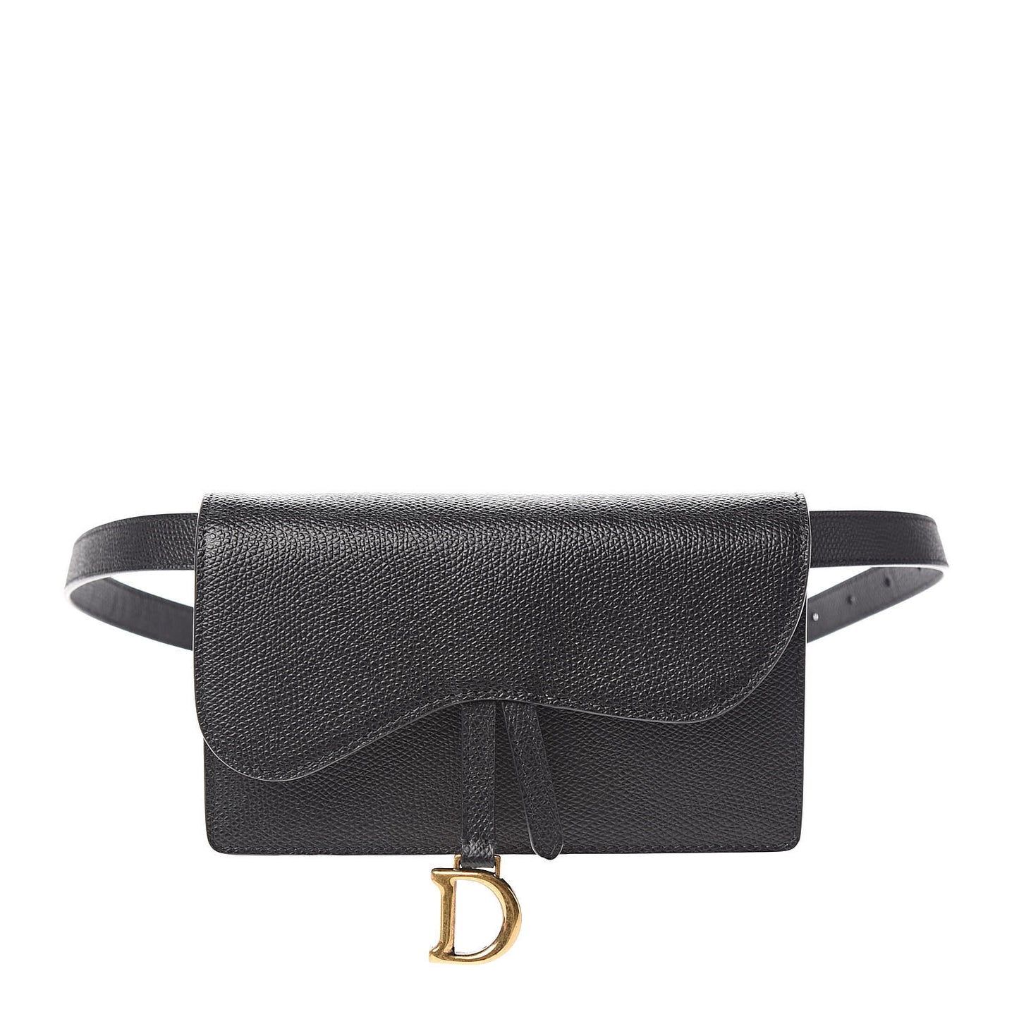Grained Calfskin Saddle Belt Bag Black