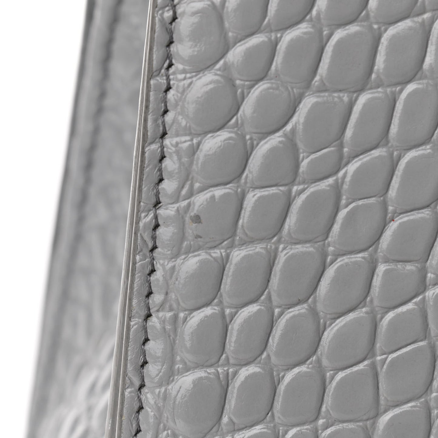 Shiny Calfskin Crocodile Embossed Medium Hourglass Top Handle Bag Balenciaga Grey
