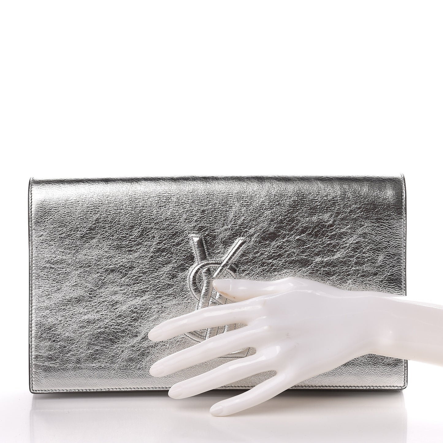 Metallic Calfskin Monogram Large Belle De Jour Clutch Silver