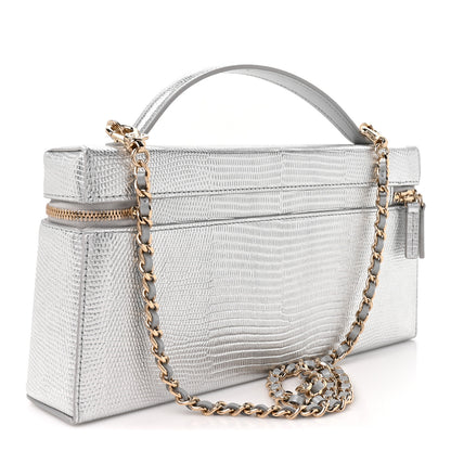 Chanel Lizard Embossed Calfskin Top Handle Slim Vanity With Chain Silvery 3 of 11