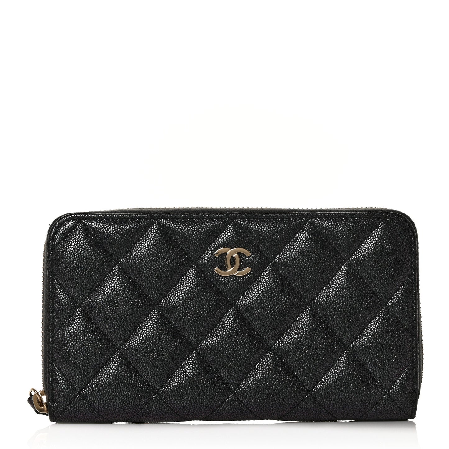 Iridescent Caviar Quilted Medium Zip Around Wallet Black