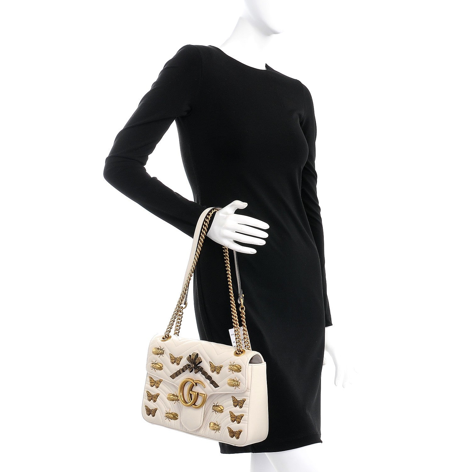 Gucci Calfskin Matelasse Animal Studs Medium GG Marmont Shoulder Bag Mystic White 3 of 9