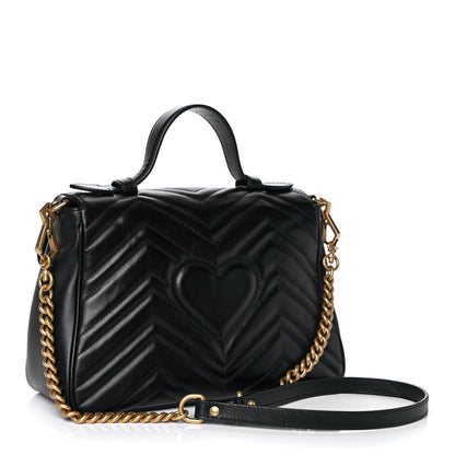 Gucci Calfskin Matelasse Small GG Marmont Top Handle Shoulder Bag Black 3 of 14