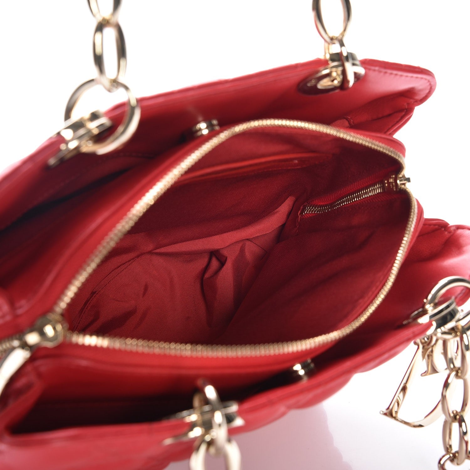 Christian Dior Lambskin Cannage Small Dior Soft Zipped Shopping Tote Red 5 of 7