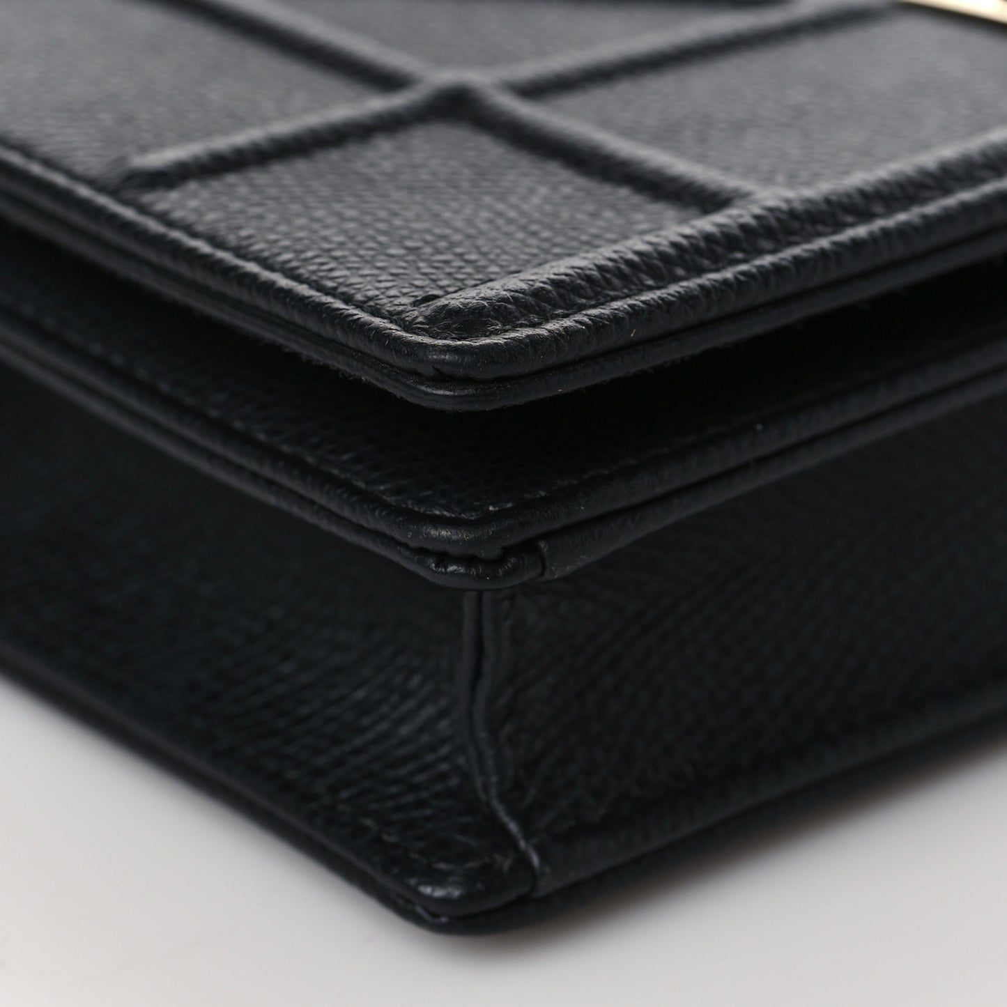 Grained Calfskin Diorama Wallet on Chain Pouch Black