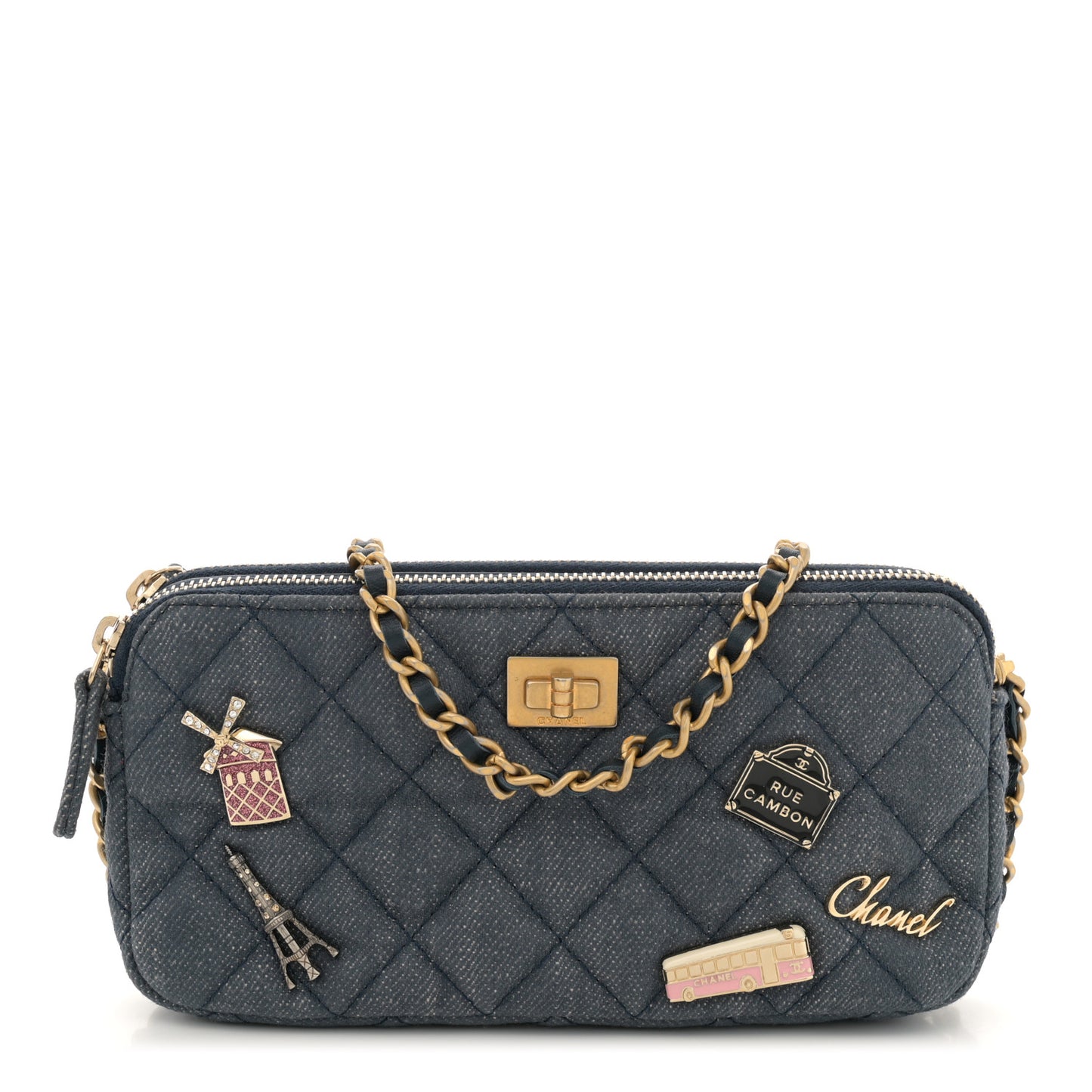 Denim Lucky Charms 2.55 Reissue Small Clutch With Chain Blue