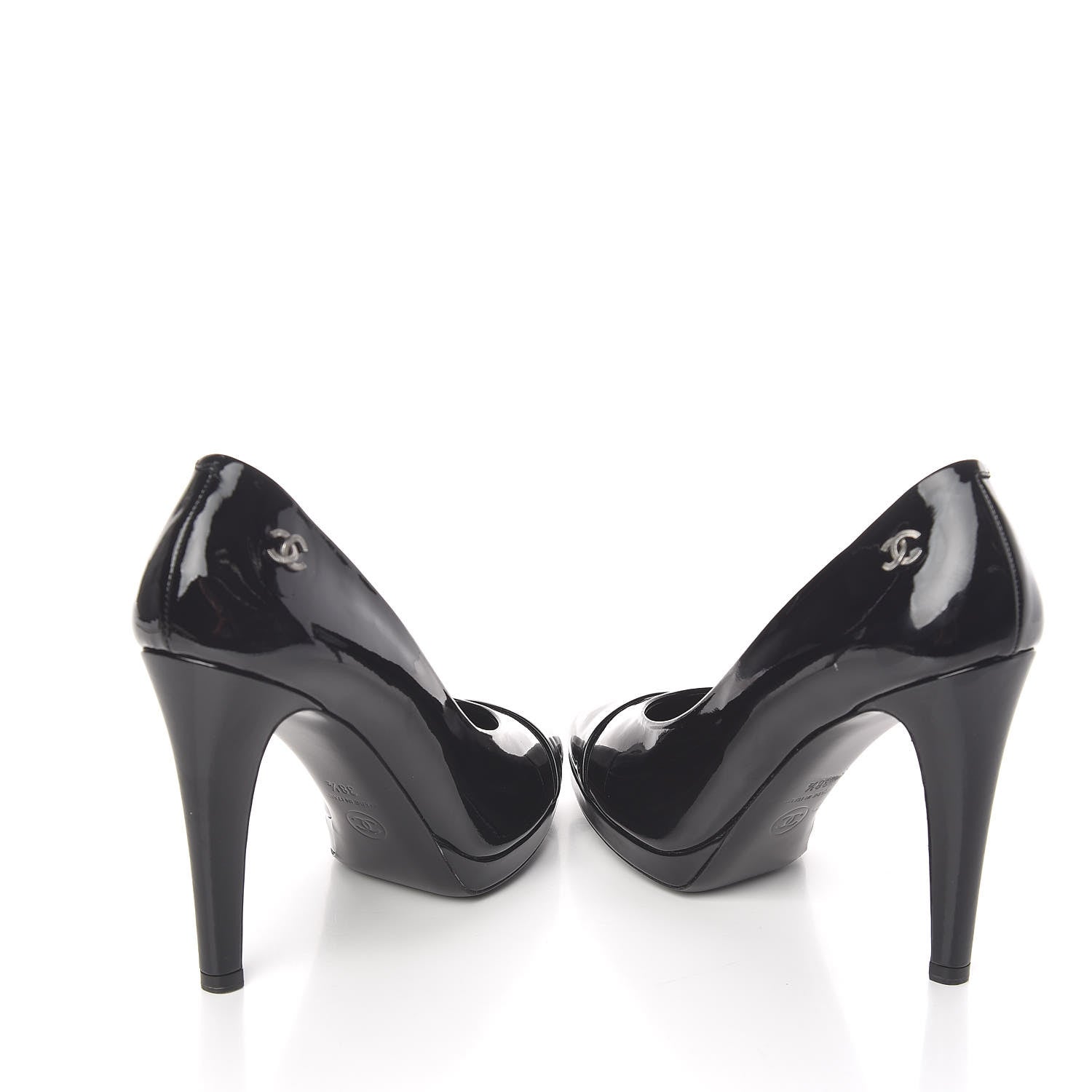 Chanel Patent Cap Toe CC Pumps 38.5 Black 6 of 12