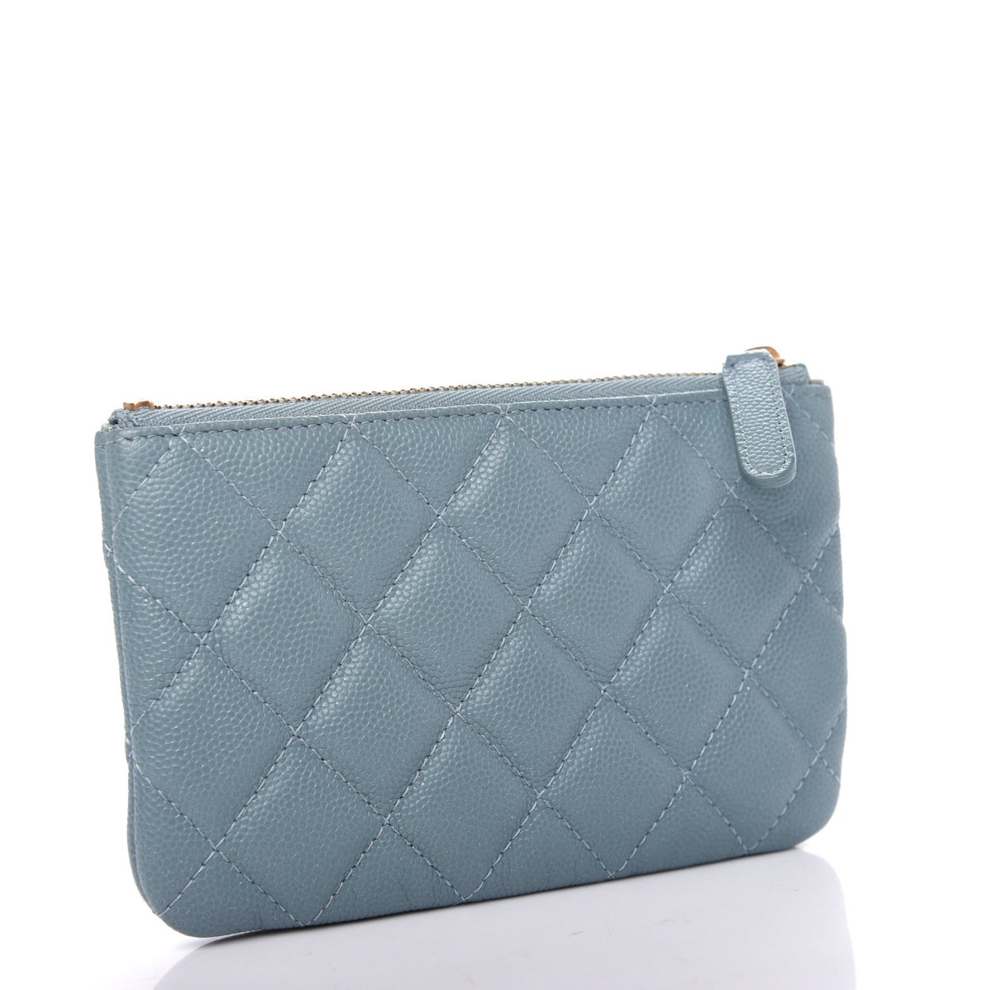Iridescent Caviar Quilted Small Cosmetic Case Light Blue
