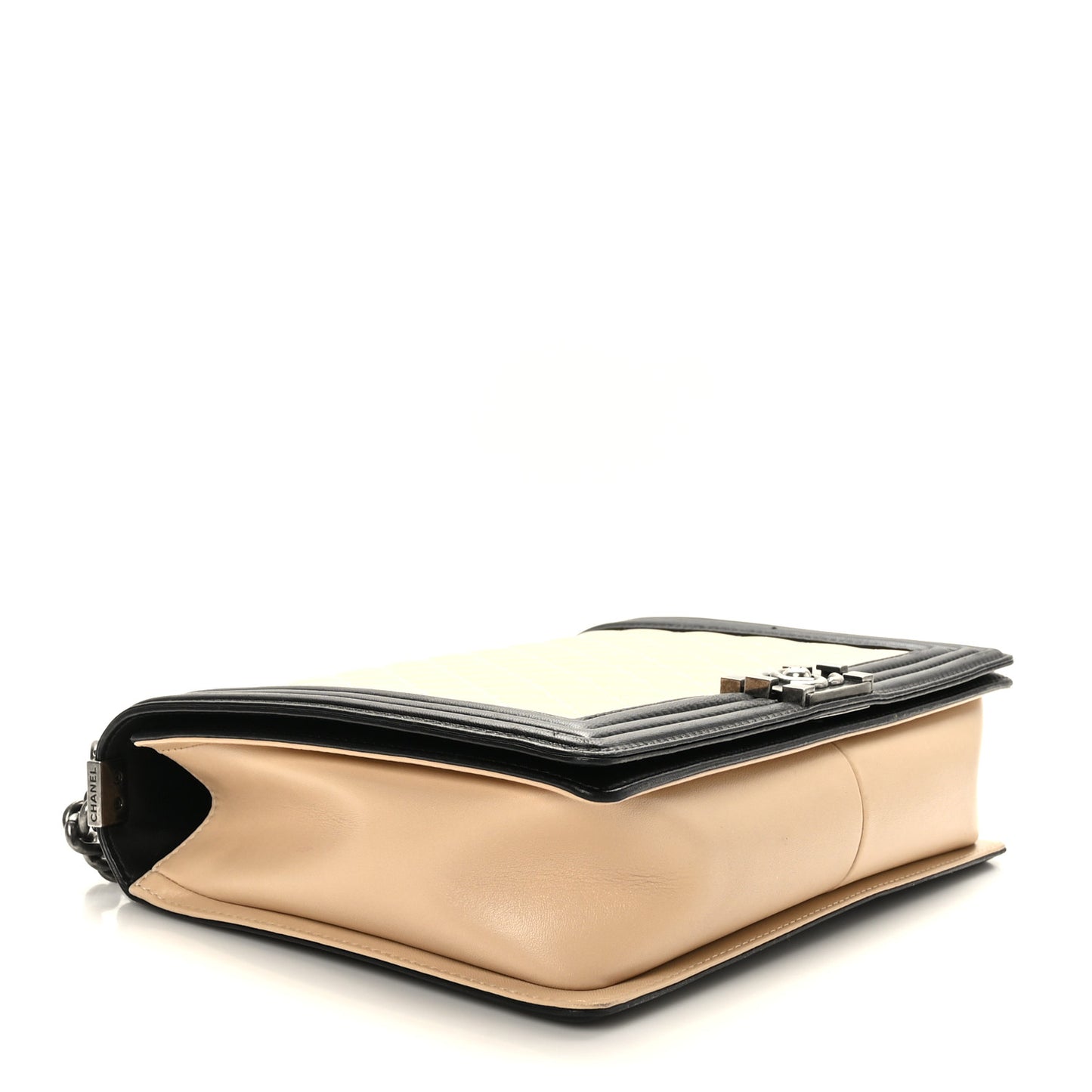 Lambskin Quilted Large Boy Flap Beige Black