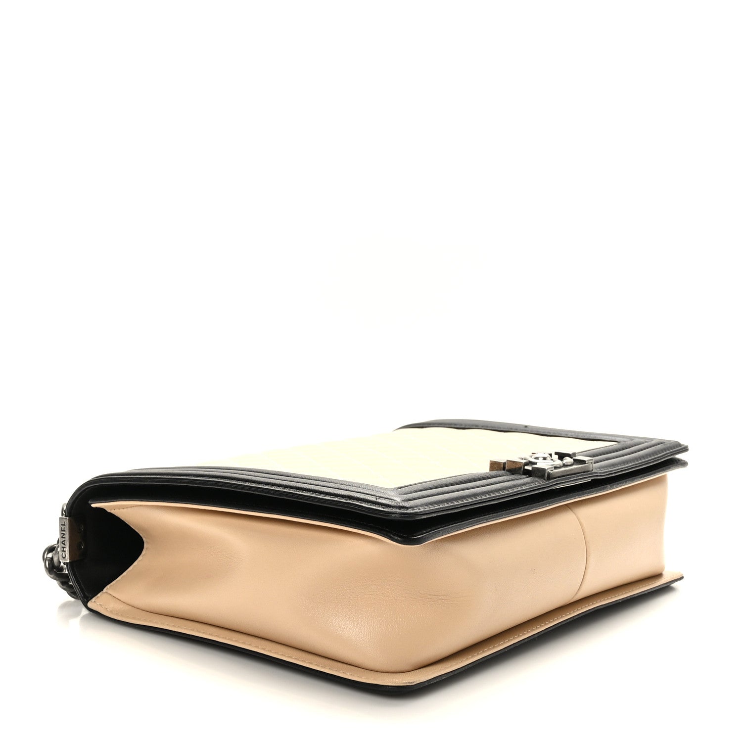 Chanel Lambskin Quilted Large Boy Flap Beige Black 4 of 9
