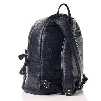 MCM Calfskin Crocodile Embossed Large Luxus Backpack Blue 3 of 24