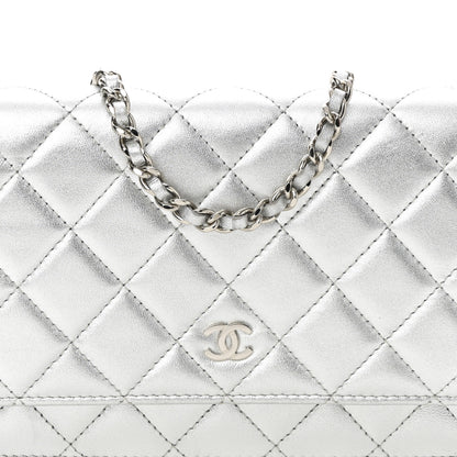 Chanel Metallic Lambskin Quilted Wallet On Chain WOC Silver 9 of 12