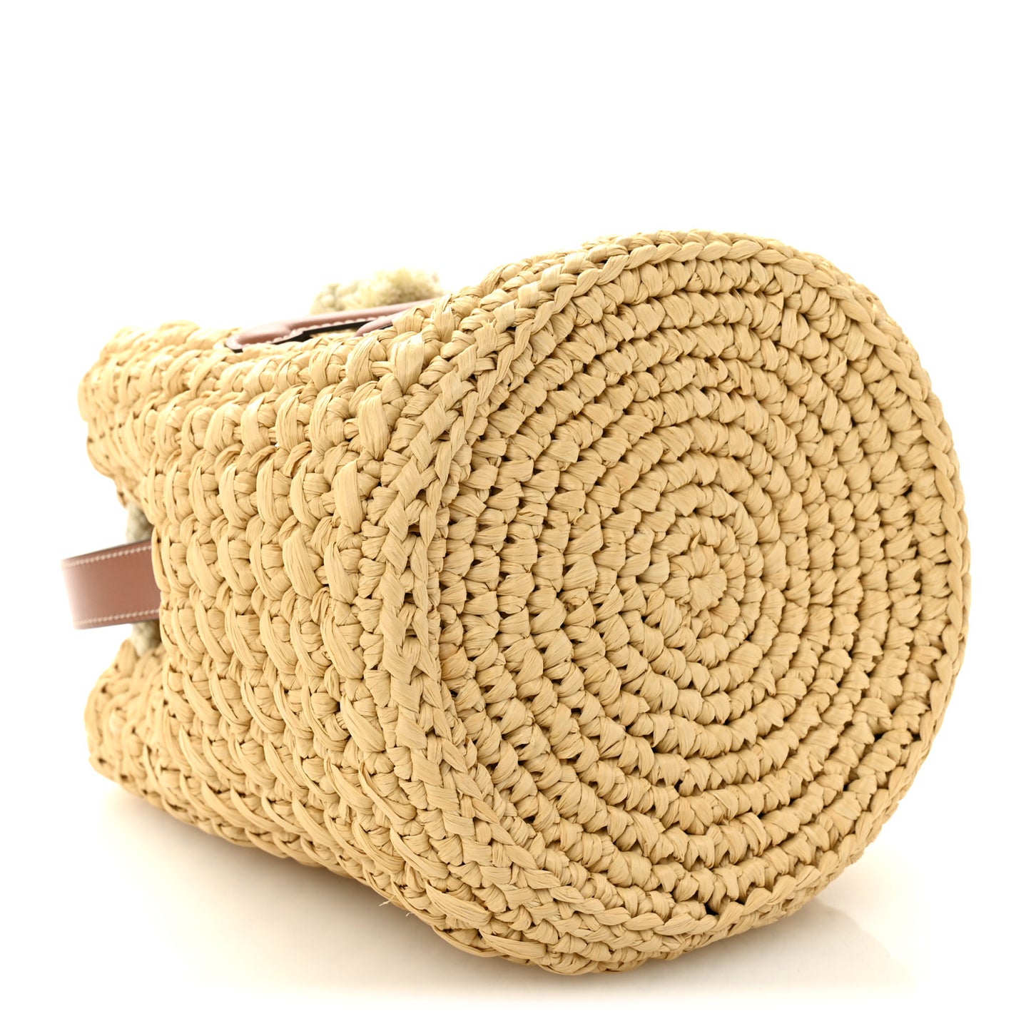 Raffia Calfskin Drawstring Teen Natural Tan