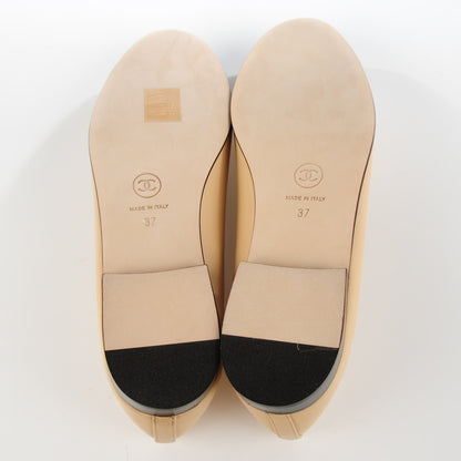 Chanel Lambskin Cap Toe CC Ballerina Flats 36.5 Beige Black 6 of 9