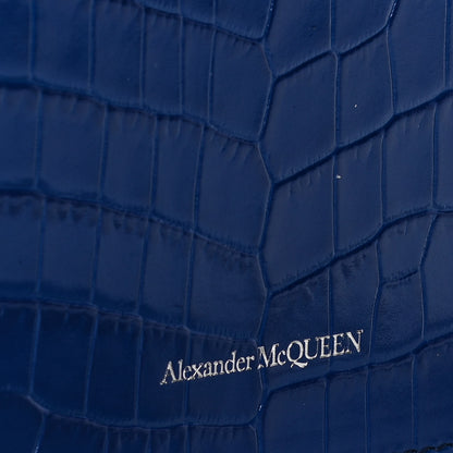 Alexander McQueen Calfskin Crocodile Embossed Skull Mini Crossbody Bag Deep Lapis Blue 10 of 13