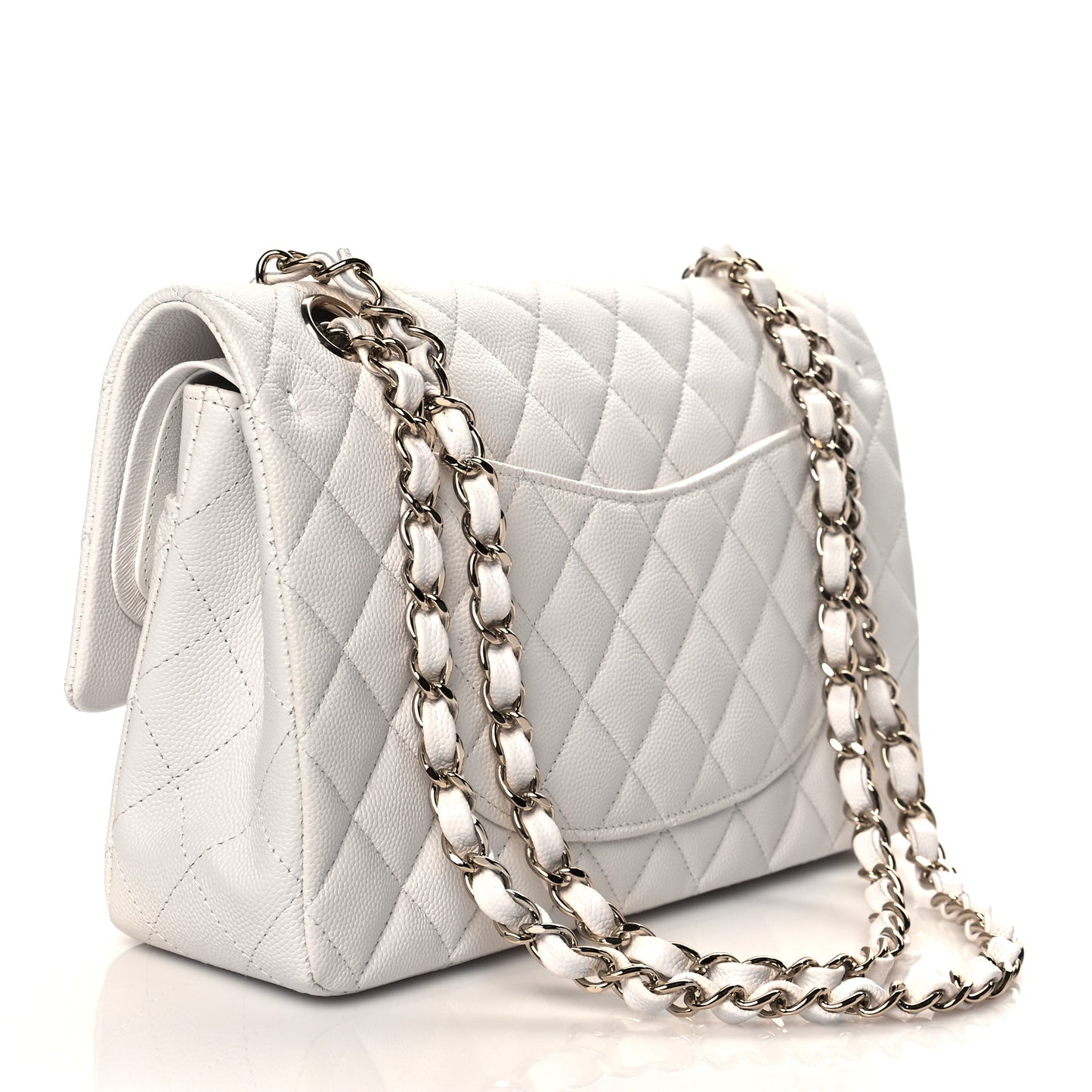 Caviar Quilted Medium Double Flap White