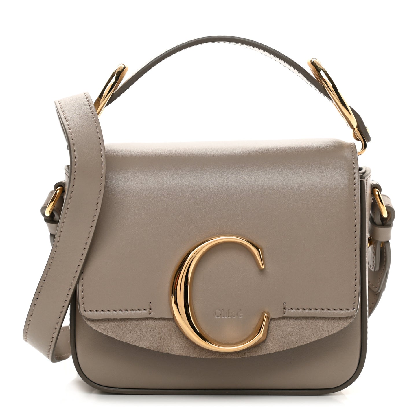 Shiny Calfskin Suede Mini C Double Carry Motty Grey